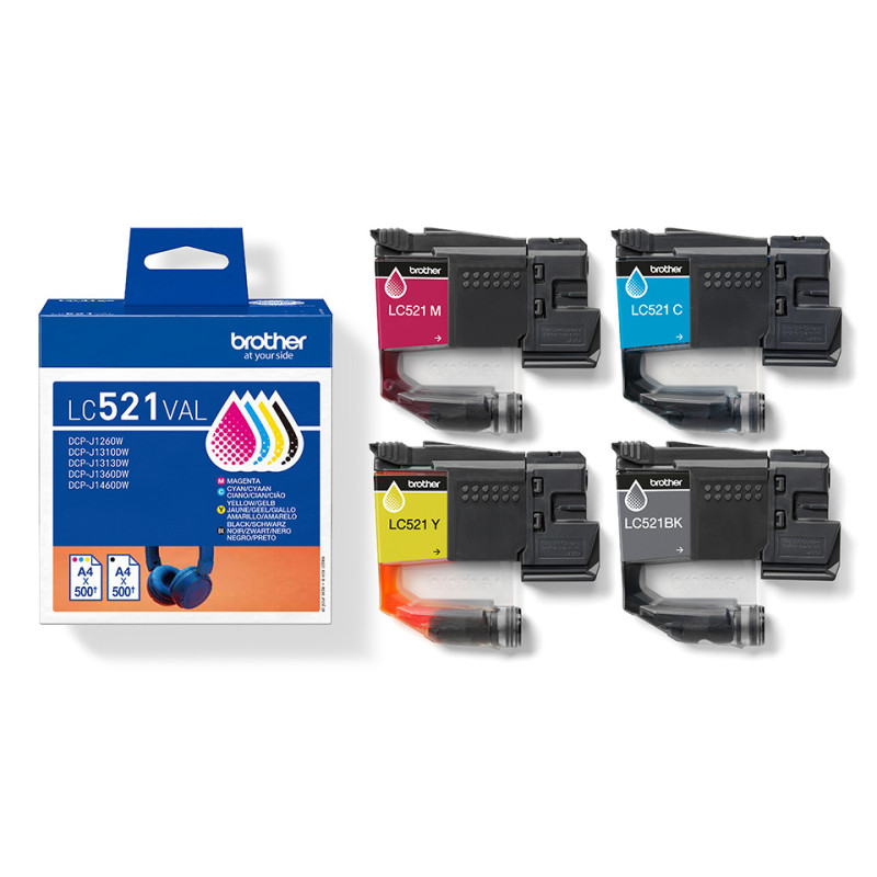 Brother 521 - Pack x 4 jet d'encre authentique LC521VAL - Black Cyan Magenta Yellow