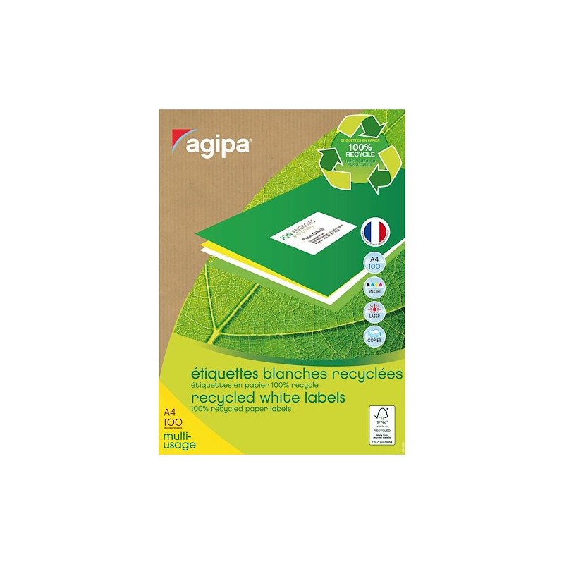 AGIPA 101190 Boîte de 1600 étiquettes Recyclées Multi-usages 105x37mm