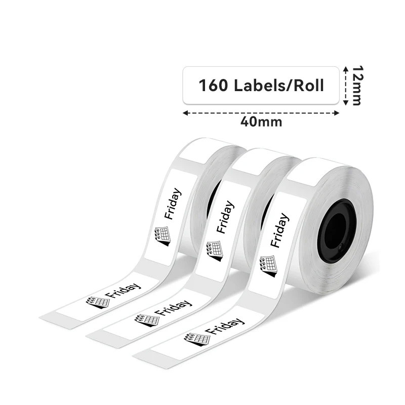 Phomemo - Pack x 3 Rouleaux étiquettes 12x40mm x160 - Noir sur Blanc