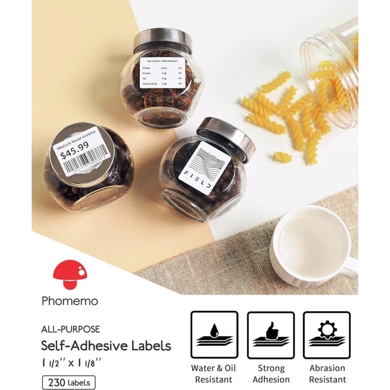 Phomemo - Rouleau étiquettes 40x30mm x 230 - Noir sur Blanc