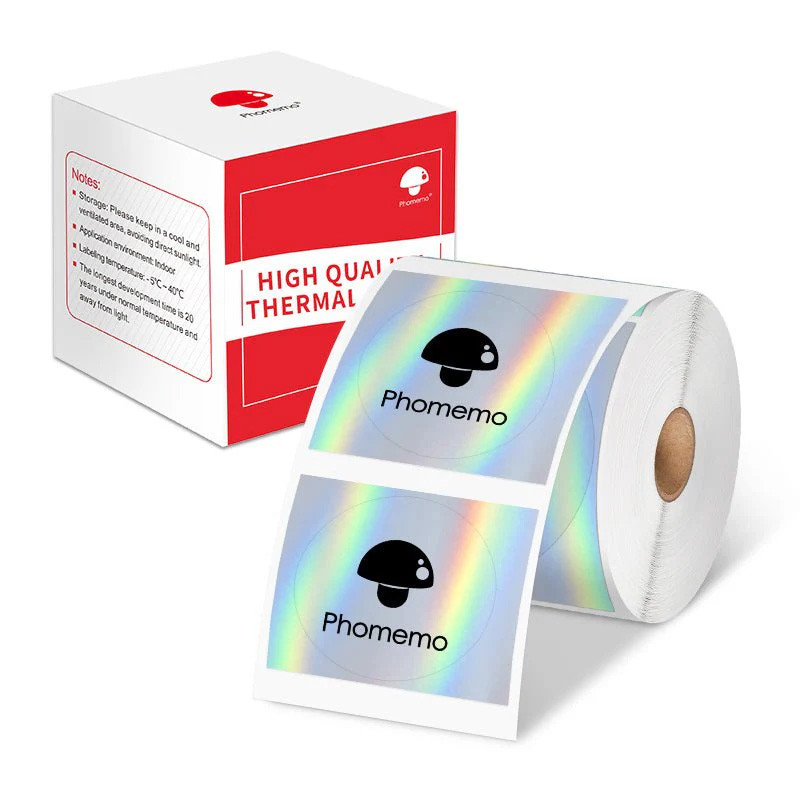 Phomemo - Rouleau étiquettes Ronde diam. 50mm x 140 - Noir sur Holographique