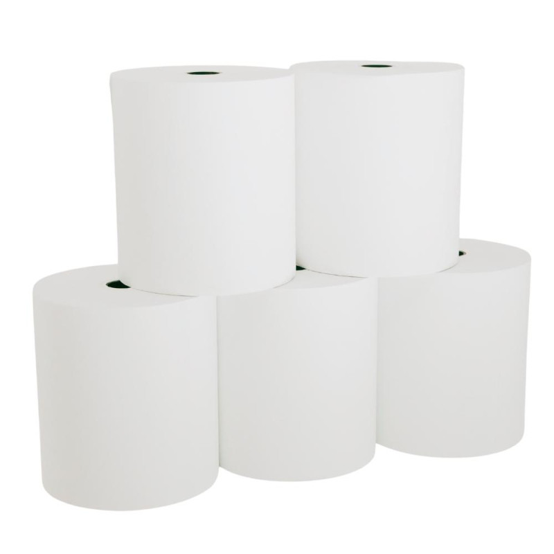 Lot de 5 Bobines papier thermique 80x80x12mm, Libre de BPA, FSC, 74.2 mètres, 55 grammes