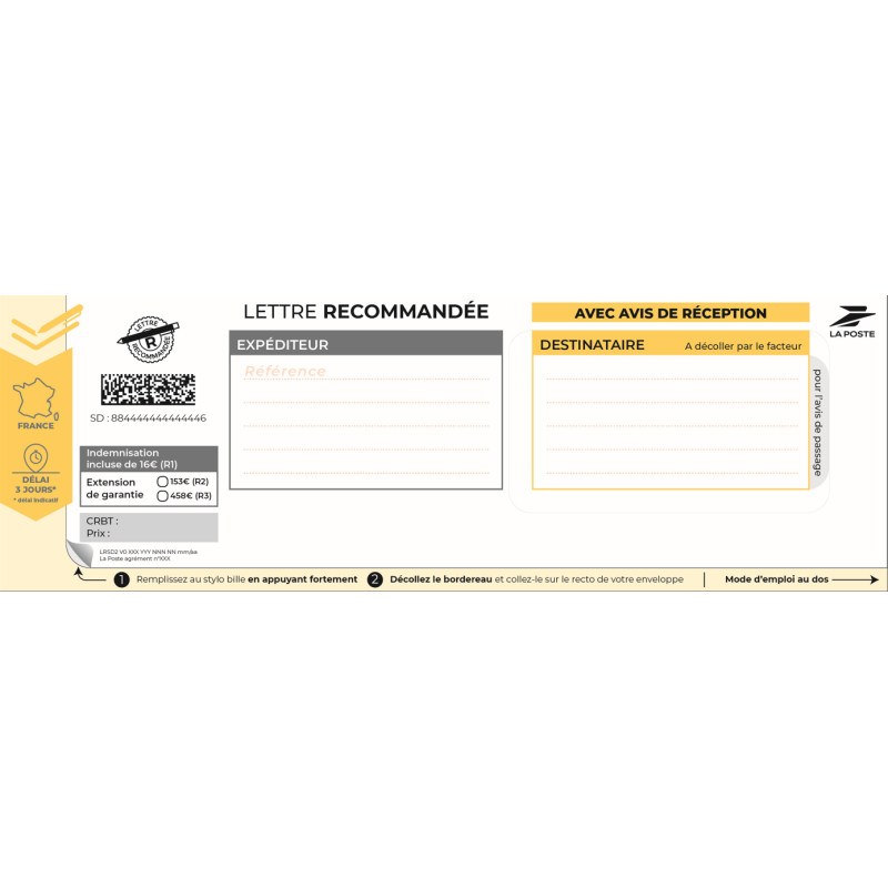 Boite de 100 recommandes avec AR avec CB