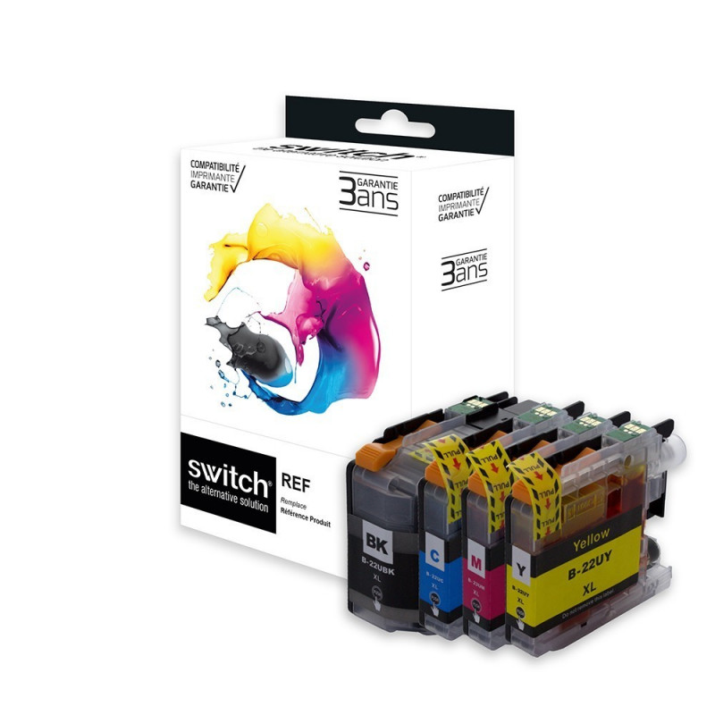 SWITCH Brother B22UB/CL Pack x 4 compatible avec LC22U - Noir Cyan Magenta Jaune