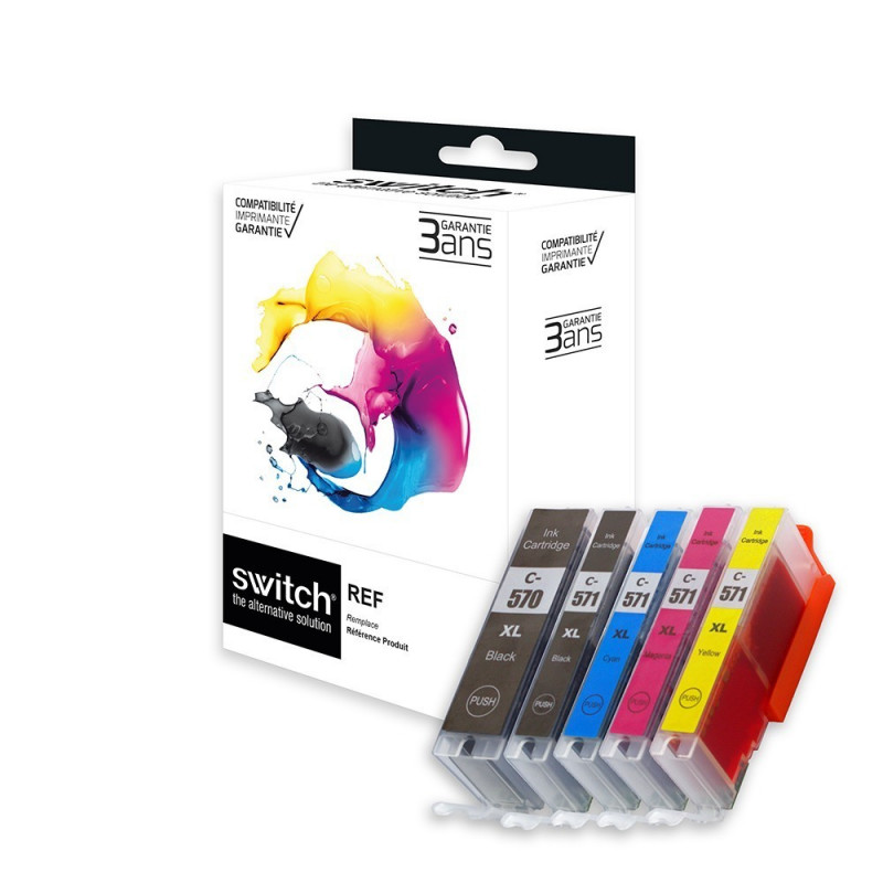 ✓ Pack 5 cartouches compatibles CANON PGI-570XL/CLI-571XL couleur