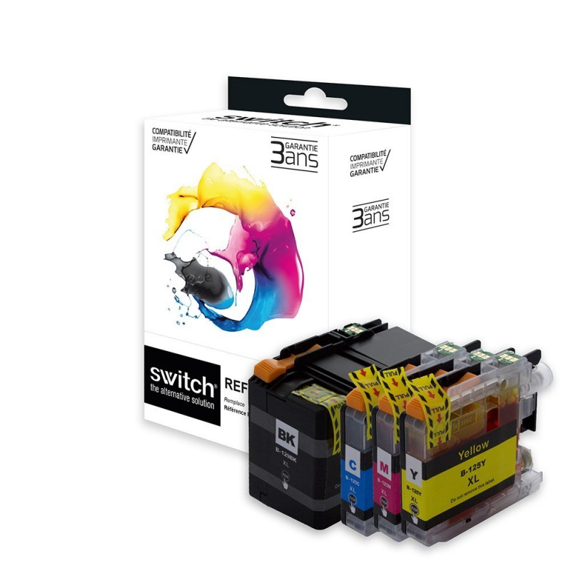 SWITCH Brother B125XL/B129XL Pack x 4 compatible avec LC125/129 - Noir Cyan Magenta Jaune