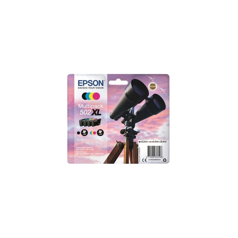 Epson K502XL Pack x 4 original T02W640 - Noir Cyan Magenta Jaune