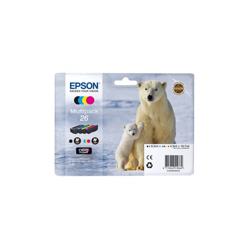 Epson KT2616 Pack x 4 original C13T26164010 - Noir Cyan Magenta Jaune