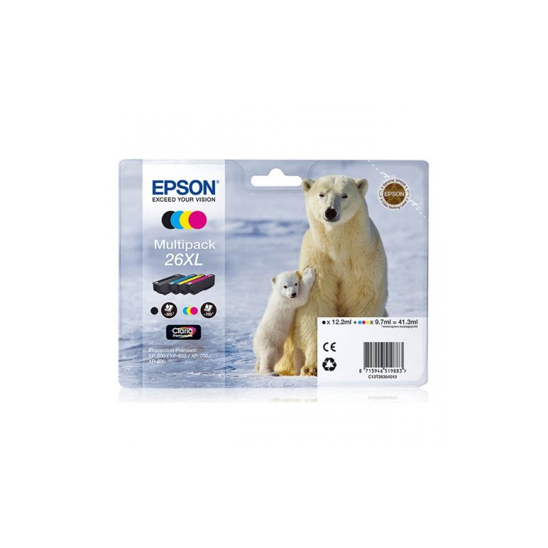 Epson E2636 Pack x 4 original C13T26364012 - Noir Cyan Magenta Jaune