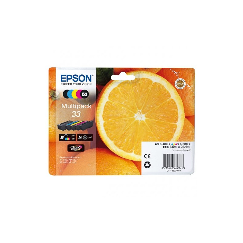 Epson KT3337 Pack x 5 original C13T33374011 - Noir Cyan Magenta Jaune