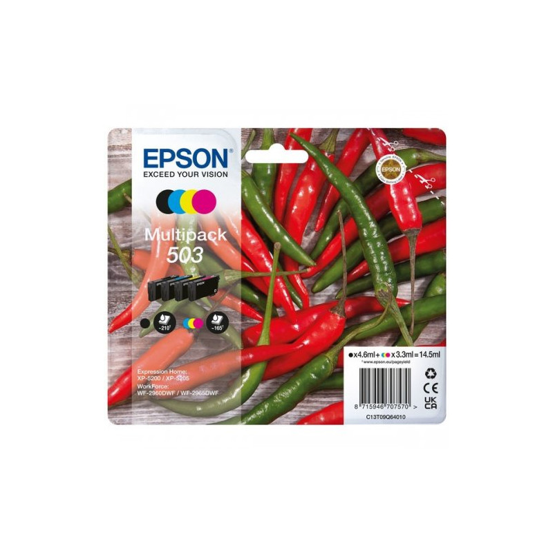 Epson 503 - Pack x 4 jet d'encre authentique C13T09Q64010 - Black Cyan Magenta Yellow