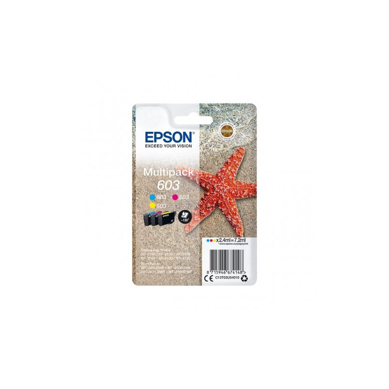 Epson 603 - Pack x 3 jet d'encre authentique T03U54010 - Cyan Magenta Yellow