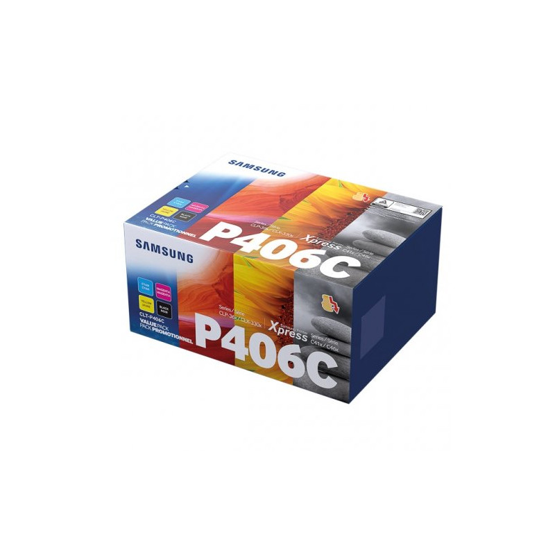 Pack x 4 Toner authentique Samsung CLTP406CELS, SU375A - Noir Cyan Magenta Jaune