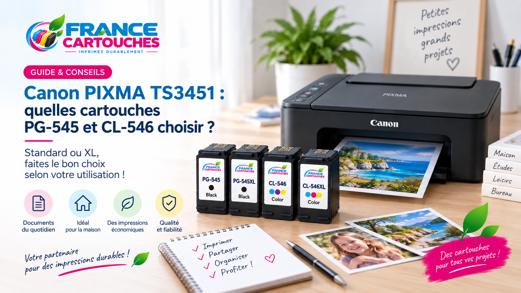 Canon PIXMA TS3451 : quelles cartouches PG-545 et CL-546 choisir ?