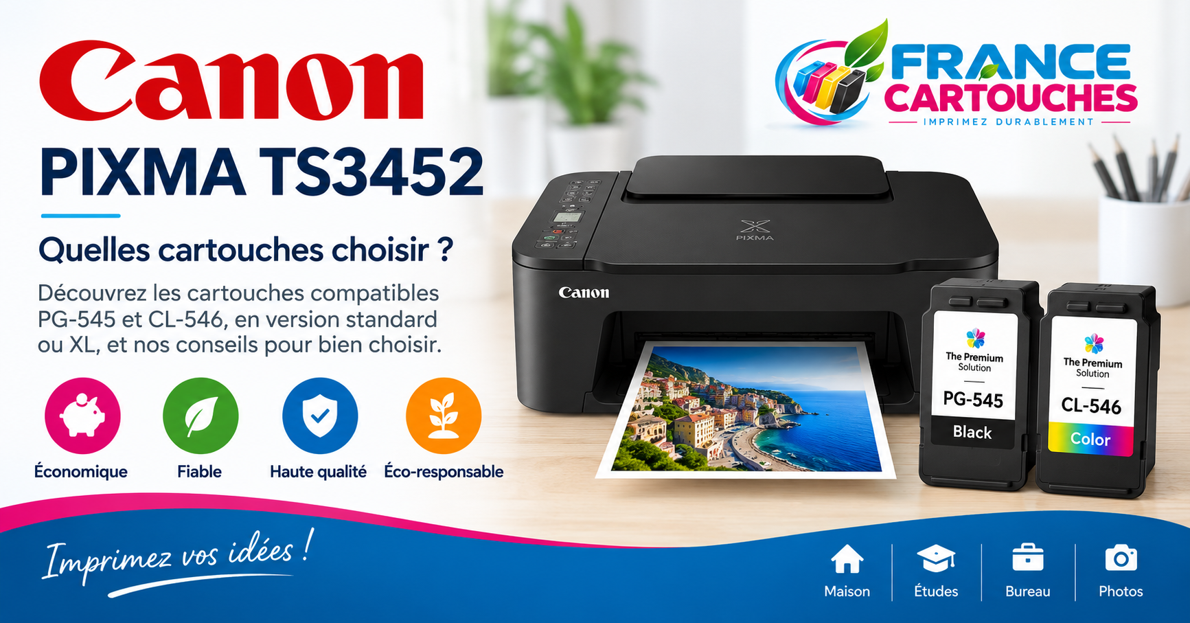 Canon PIXMA TS3452 : quelles cartouches PG-545 et CL-546 choisir ?